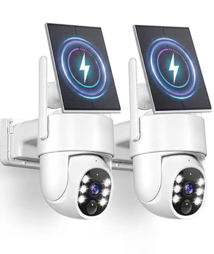 Gianteye 5G Solar Security Cameras Wireless Outdoor, 2K Cameras for Home Security Outdoor, Security Cameras Wireless Outdoor with Color Night Vision, 2-Way Talk, PTZ Human Detection, 2 Packs