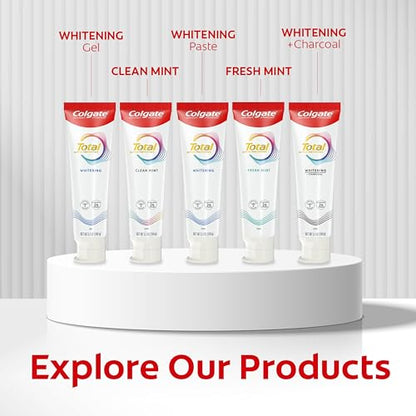 Colgate Total Whitening Toothpaste Paste, 5.1 oz, 4 Pack, Fluoride, Antibacterial, for Plaque, Gingivitis, Sensitivity, Stain Removal, Clinically Proven, Mint, Teeth Whitening, Stannous Fluoride