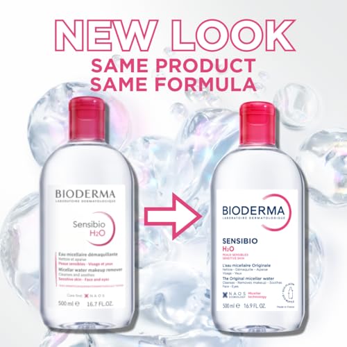 Bioderma Sensibio H2O Micellar Water, Makeup Remover Cleanser, Gentle for Skin, Fragrance-Free & Alcohol-Free, Gentle Face Cleanser for Sensitive Skin, 16.9 Fl Oz