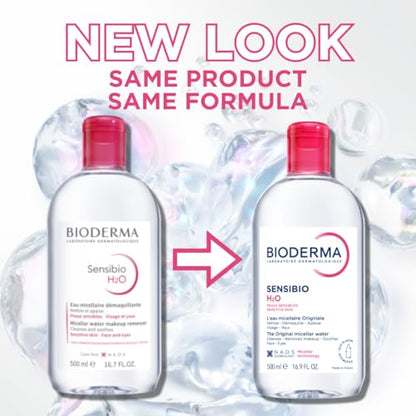 Bioderma Sensibio H2O Micellar Water, Makeup Remover Cleanser, Gentle for Skin, Fragrance-Free & Alcohol-Free, Gentle Face Cleanser for Sensitive Skin, 16.9 Fl Oz