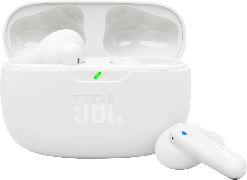 JBL Vibe Beam 2 - True Wireless Noise Cancelling Earbuds Pure Bass Sound & Smart Ambient Technology, 4mics for Crisp, Clear Calls, up to 40Hrs of Playback, IP54 Dust & Water Resistant (White)
