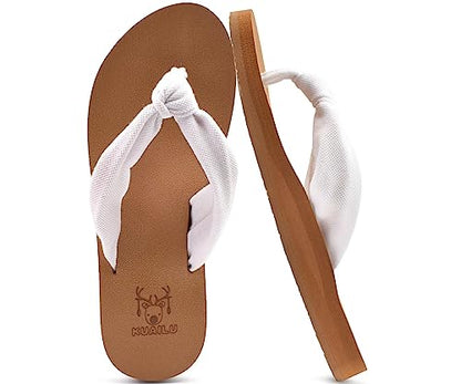 KuaiLu Flip Flops for Women with Arch Support Yoga Mat Comfortable Summer Beach Walking Thong Cushion Sandals Slip On Indoor Outdoor White Khaki Size 8