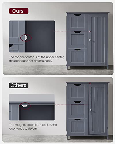 VASAGLE Bathroom Floor Storage Cabinet, Freestanding Bathroom Storage Unit with 3 Drawers, 1 Adjustable Shelf, 11.8 x 23.6 x 31.5 Inches, Slate Gray UBBC049G01