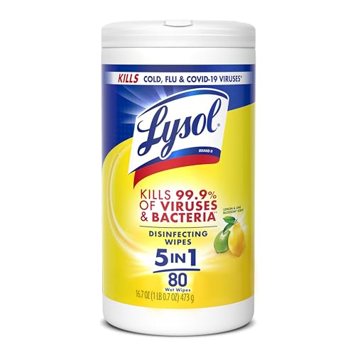 Lysol Disinfectant Wipes, Multi-Surface Antibacterial Cleaning Wipes, For Disinfecting and Cleaning, Lemon and Lime Blossom, 80 Count (Pack of 1)