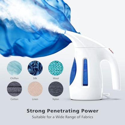 HiLIFE Steamer for Clothes, Portable Handheld Design, 240ml Big Capacity, 700W, Strong Penetrating Steam, Removes Wrinkle, for Home, Office and Travel(ONLY FOR 120V)(Blue)