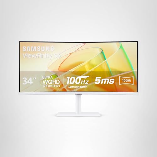 Samsung 34” ViewFinity (S65TC) Series Ultra-WQHD 1000R Curved Computer Monitor, HDR10, 100Hz, AMD FreeSync, Thunderbolt 4, Height Adjustable Stand, Built-in Speakers, Eye Care, LS34C650TANXGO, 2024