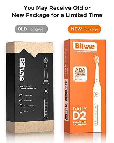 Bitvae Electric Toothbrush for Adults - Ultrasonic Electric Toothbrushes with 8 Brush Heads, ADA Accepted Power Rechargeable Toothbrush with 5 Modes, Smart Timer, Black D2