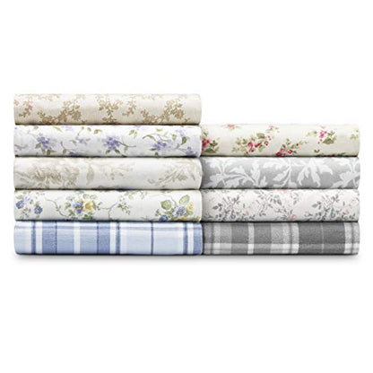 Laura Ashley Home - Queen Sheets, Cotton Flannel Bedding Set, Brushed for Extra Softness & Comfort (Crestwood, Queen)