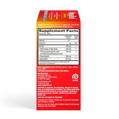 MegaRed Antarctic Krill Oil 750mg, Omega 3 Fatty Acid Supplement, Ultra Concentrate EPA & DHA Softgels, Antioxidant Astaxanthin, Heart Health Supplement with No Fish Oil Aftertaste, 80ct