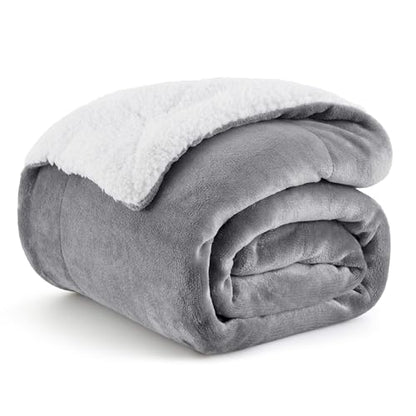 Bedsure GentleSoft Sherpa Fleece Throw Blanket for Couch - Thick and Warm Christmas Blanket for Winter, Soft Fuzzy Plush Throw Gift for Women and Men, Grey, 50x60 Inches