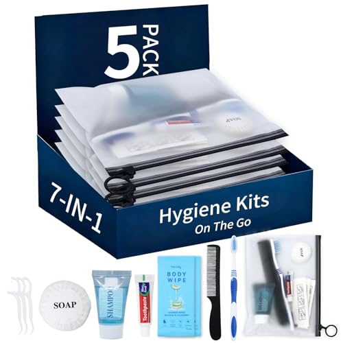 5 Pack Hygiene Kits for Homeless, 7-in-1 Individual Toiletry Kits