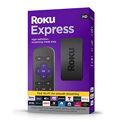 Roku Express | HD Roku Streaming Device with Standard Remote (no TV controls), Free & Live TV