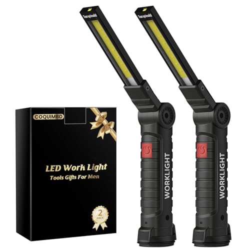 Coquimbo Tool Fathers Day Dad Gifts for Men Him Husband, Rechargeable LED Work Light BBQ Grill with Magnetic Base Hook, 360° Rotate Mechanic Flashlight Mens Easter Birthday Gifts (2 Pack Black)