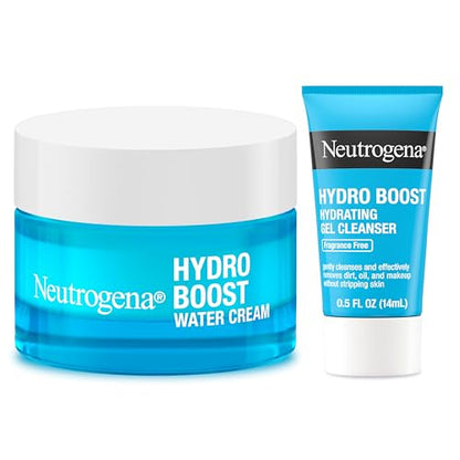 Neutrogena Hydro Boost Water Cream Face Moisturizer with Hyaluronic Acid, 72-Hour Hydration, 1.7 Fl Oz, & Hydro Boost Hydrating Gel Face Cleanser Trial Size, 0.5 Fl Oz, Skincare Set, 2 Pack