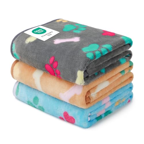 Luciphia 1 Pack 3 Blankets Fluffy Premium Fleece Pet Blanket Flannel Paw Printed Throw for Dog Cat(Small 23x16'', Grey/Brown/Blue)
