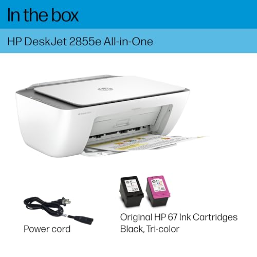 HP DeskJet 2855e Wireless All-in-One Color Inkjet Printer, Scanner, Copier, Best-for-home, 3 months of ink included (588S5A)