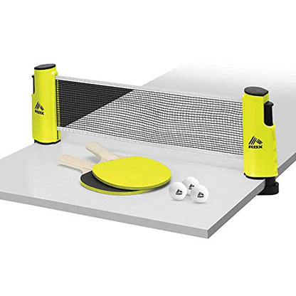 RBX On-The-Go Ping Pong Travel Set with Telescopic Table Tennis Net, 2 Paddles, & 3 Balls