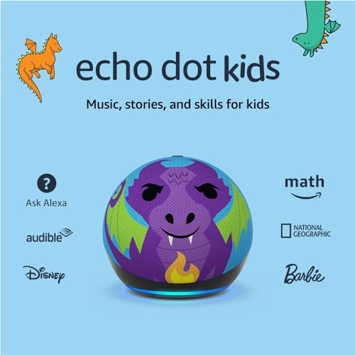 Amazon Echo Dot Kids (newest model), Designed for kids, with parental controls, Includes 1 Year of Amazon Kids+, Dragon