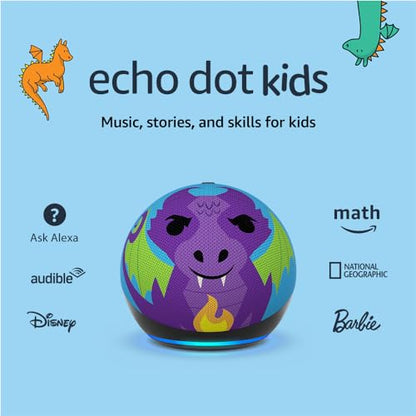 Amazon Echo Dot Kids (newest model), Designed for kids, with parental controls, Includes 1 Year of Amazon Kids+, Dragon