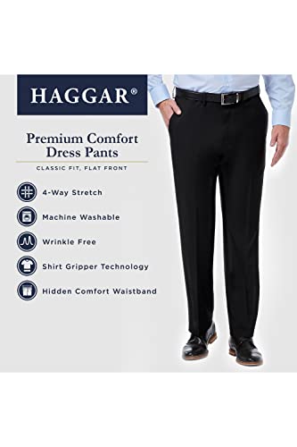 Haggar Men's Premium Comfort Classic Fit Flat Front Dress Pants-Regular and Big & Tall Sizes, Black, 36W x 32L