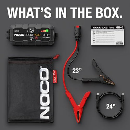 NOCO Boost GB40: 1000A UltraSafe Jump Starter – 12V Lithium Battery Booster Pack, Portable Jump Box, Power Bank & Jumper Cables - for 6.0L Gas and 3.0L Diesel Engines