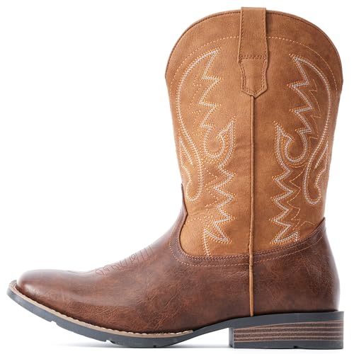 IUV Cowboy Boots For Men with Wide Square Toe Western Retro Boot