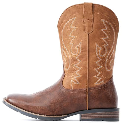 IUV Cowboy Boots For Men with Wide Square Toe Western Retro Boot