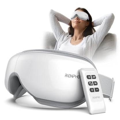 FSA HSA Eye Massager, RENPHO Eyeris 1 Eye Massager for Migraines Relief, Christmas Birthday Gifts, Eye Massage Mask with Remote, Heat, Compression for Eye Strain Relief, Reduce Stye Eye, Improve Sleep