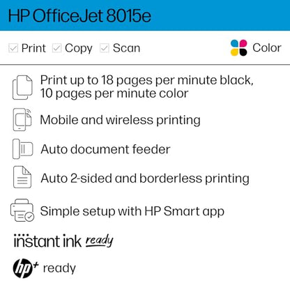 HP OfficeJet 8015e Wireless Color All-in-One Printer with 6 months of ink included with HP+ (228F5A)