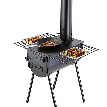 VEVOR 118" Camping Wood Stove, Portable Alloy Steel Tent Stove with 3000in³ Firebox, Outdoor Heating & Cooking Stove with Chimney Pipes & Gloves, Includes 8 Pipes for Efficient Heating
