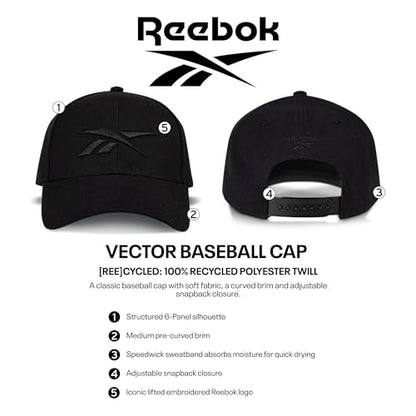 Reebok Medium Curved Brim with Breathable Design Classic Ballcap with Adjustable Snapback for Men and Women (One Size Fits Most), White