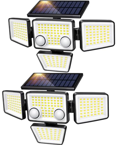 LYWALT Solar Outdoor Lights - 3000LM 188 LED Motion Sensor Outdoor Lights, 4 Heads Security Light, IP65 Waterproof, Easy Install, 270 Degree Wide Angle Flood Wall Light with 3 Modes for Backyard Yard (2 Pack)