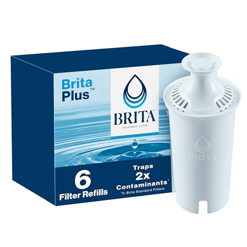 Brita Plus Water Filter, BPA-Free, High-Density Replacement Filter for Pitchers and Dispensers, Reduces 2x Contaminants*, Lasts Two Months or 40 Gallons, Includes 6 Filters