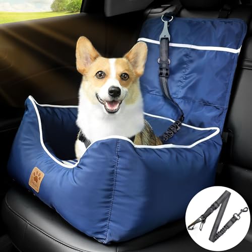 Pmpete Dog Car Seat, Puppy Booster Seat, Double-Sided Travel Carrier Bed for Small and Medium Pets, Waterproof Pet Booster Seat with Pockets. Perfect for Summer and Winter, Blue