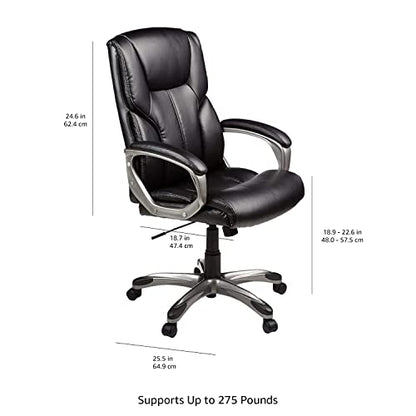 Amazon Basics Executive Home Office Desk Chair with Padded Armrests, Adjustable Height and Tilt, Rolling Swivel Chair, 275 Pound Capacity, Black and Silver