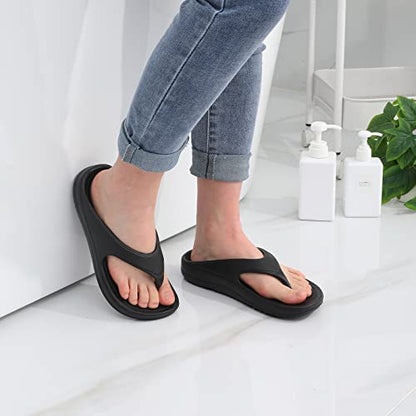 shevalues Orthopedic Sandals for Women Arch Support Recovery Flip Flops Pillow Soft Summer Beach Shoes, Black 39 (7.5-8 Women/6-6.5 Men)