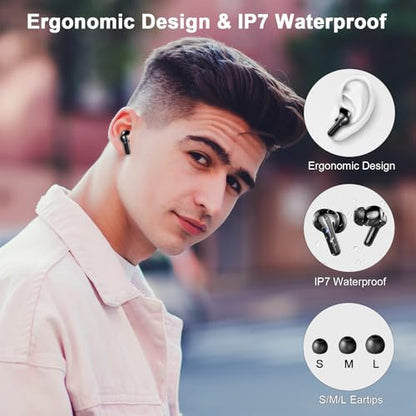 Wireless Earbuds, Bluetooth 5.4 Headphones Deep Bass Stereo, in-Ear Earphones with 4 ENC Noise Canceling Mic, 45H Playtime Dual LED Display Ear Buds, IP7 Waterproof Wireless Headphones for Android iOS