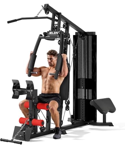 JELENS Home Gym, Multifunctional H11 Home Gym Equipment, Workout Station with 150LBS Weight Stack, Exercise Equipment with Pulley System for Full Body Training (Black)