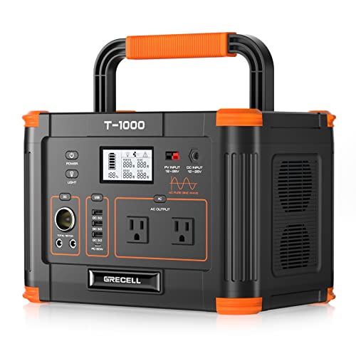 GRECELL 999Wh Solar Generator 1000W, Portable Power Station with 60W USB-C PD Output, 110V Pure Sine Wave AC Outlet Backup Lithium Battery for Outdoors Camping Travel Hunting Home (Peak 2000W)