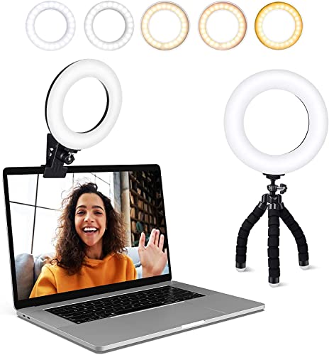 Video Conference Lighting Kit, Ring Light Clip on Laptop Monitor with 5 Dimmable Color & 5 Brightness Level for Webcam Lighting/Zoom Lighting/Remote Working/Self Broadcasting and Live Streaming, etc