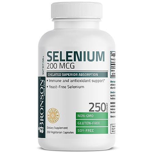 Bronson Selenium 200 mcg – Yeast Free Chelated Amino Acid Complex - Essential Trace Mineral with Superior Absorption, 250 Vegetarian Capsules