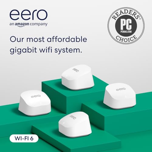 Amazon eero 6+ mesh Wi-Fi router | 1.0 Gbps Ethernet | Coverage up to 6,000 sq. ft. | Connect 75+ devices | 4-Pack | 2022 release