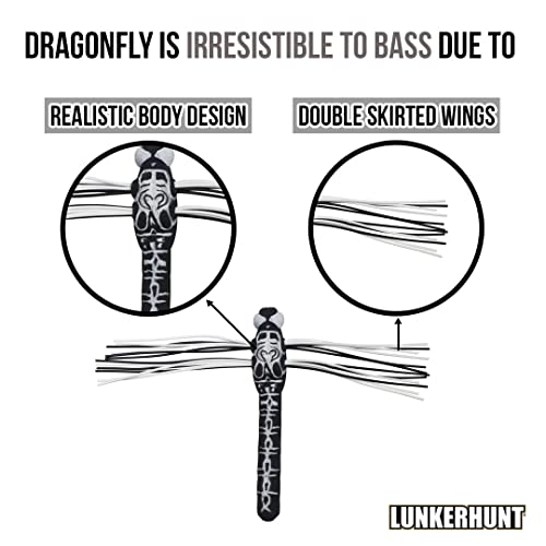 Lunkerhunt Dragonfly Fishing Lure with Double Skirted Wings | Perfect Topwater Fishing Lures for Bass, Trouth and Pike, Weedless Bait (Darner)