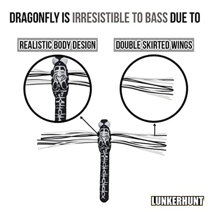 Lunkerhunt Dragonfly Fishing Lure with Double Skirted Wings | Perfect Topwater Fishing Lures for Bass, Trouth and Pike, Weedless Bait (Darner)