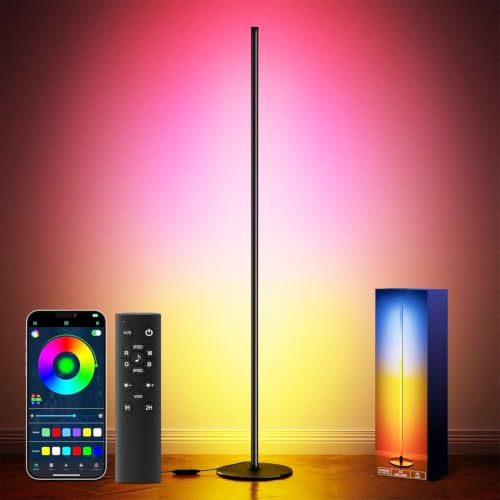 Bright LED RGB+IC Corner Floor Lamp with App, Remote Control Obsidian Black