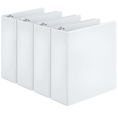 Cardinal Economy 3 Ring Binder, 3 Inch, Presentation View, White, Holds 625 Sheets, Nonstick, PVC Free, 4 Pack of Binders (00430)