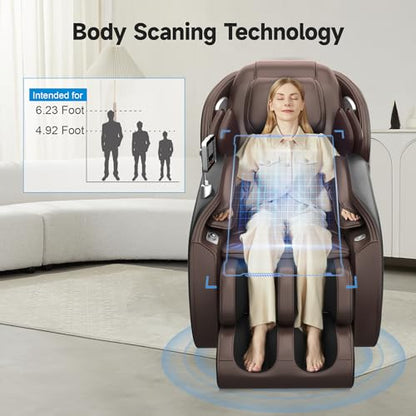 Real Relax Massage Chair, Full Body Zero Gravity SL-Track Shiatsu Massage Recliner Chair with Heat Body Scan Bluetooth Foot Roller APP Control, Favor-06 Brown