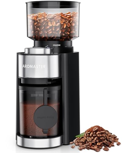 Aromaster Burr Coffee Grinder, 25 Settings, 2-12 Cups, Anti-Static, Black
