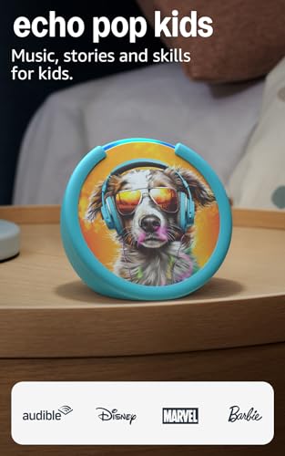 Amazon Echo Pop Kids (newest model), Designed for kids, with Alexa+ Early Access, parental controls, Includes 6 months of Amazon Kids+, Anthro Pup