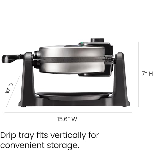 Chefman Rotating Belgian Waffle Maker, 180° Flip Iron w/ Non-Stick Plates, Adjustable Timer, Locking Lid, & Drip Plate, Space Saving Storage, Mess-Free Breakfast, Stainless Steel/Black